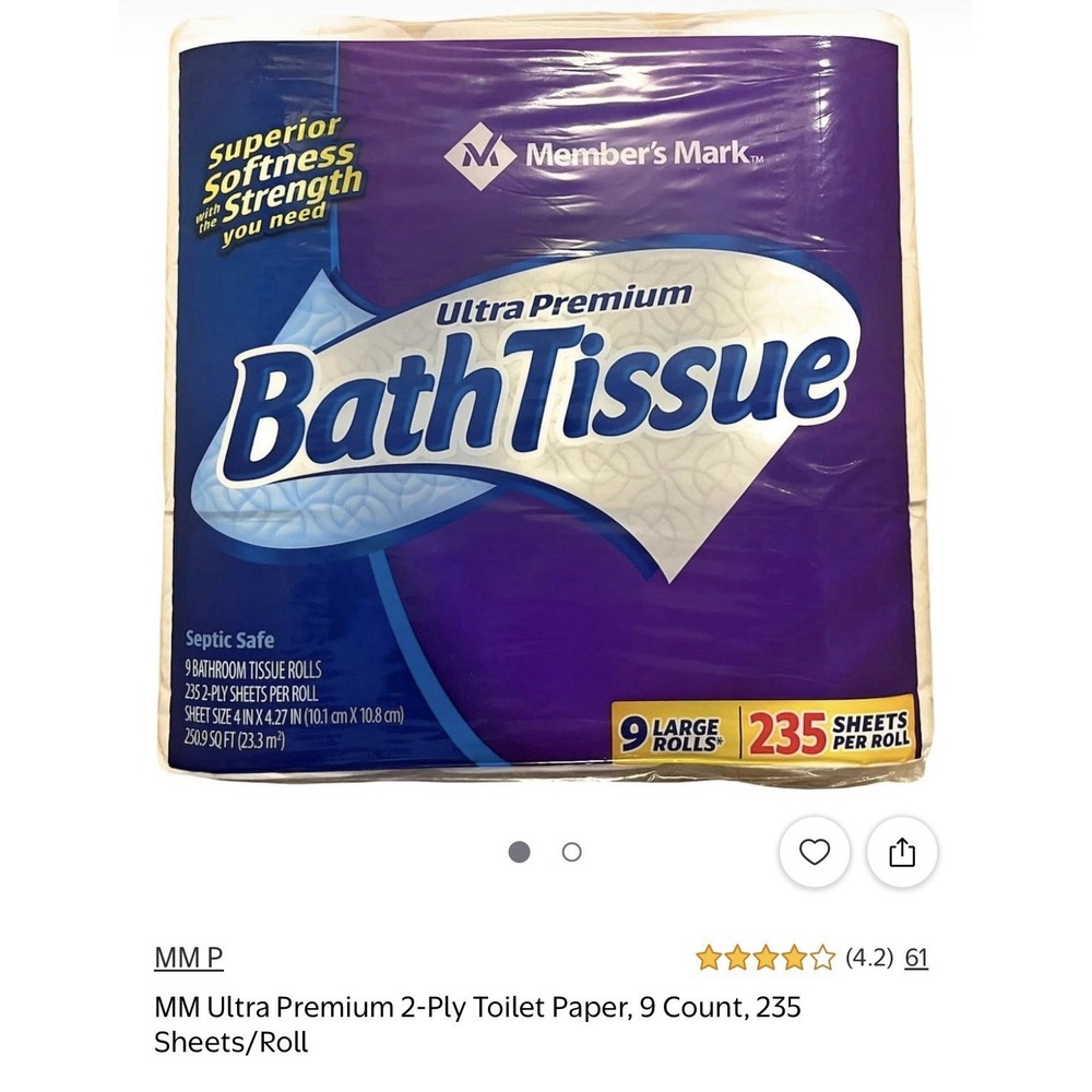 Member's Mark Ultra Premium 2-Ply Toilet Paper Bath Tissue 9 Large Rolls